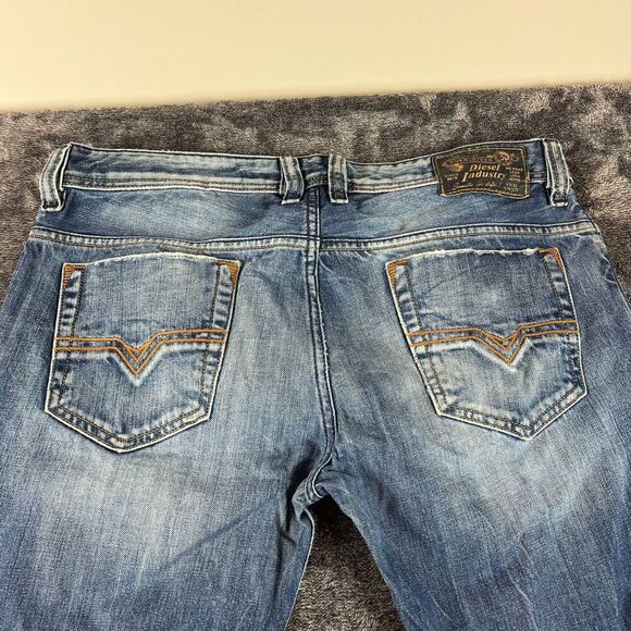 Diesel Safado Slim-Straight Blue Denim Distressed Jeans Button Fly 33X34(35X34.5 - Picture 10 of 15